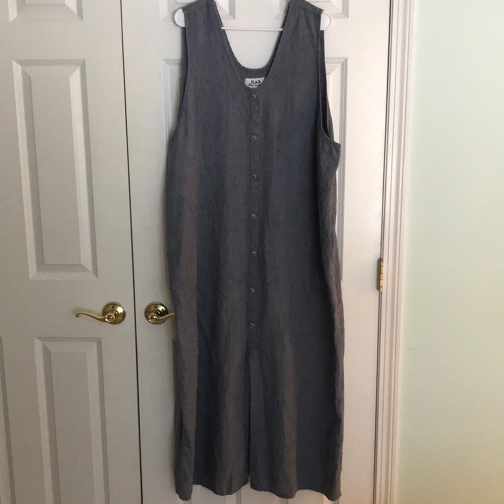 Flax by Jeanne Engelhart Linen Blue Jumper Dress w/ White Shirt 22 to 24 - Picture 5 of 16